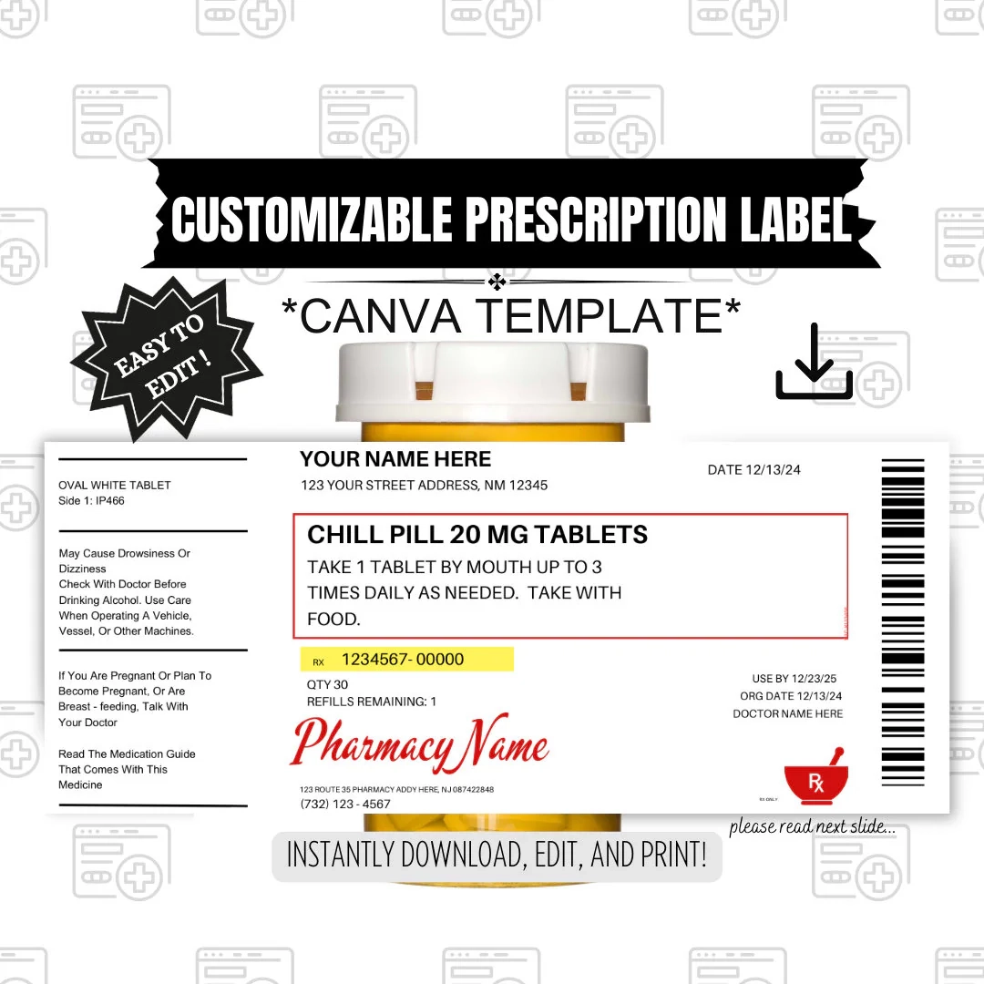Editable Prescription Label Prescription Label Template Editable 