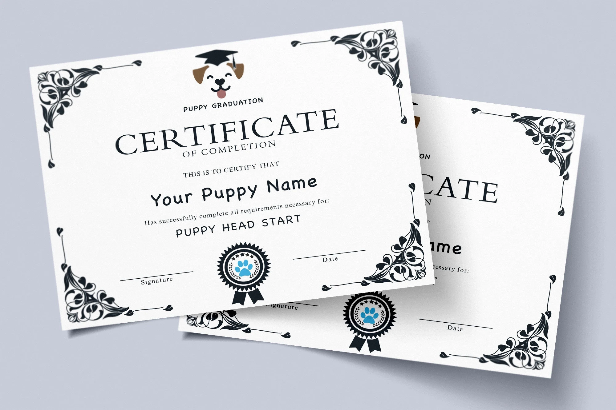 EDITABLE Puppy Dog Graduation Certificate Template Dog Award 