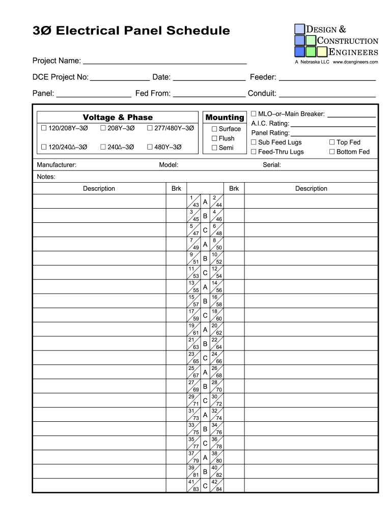 Printable Blank Panel Schedule