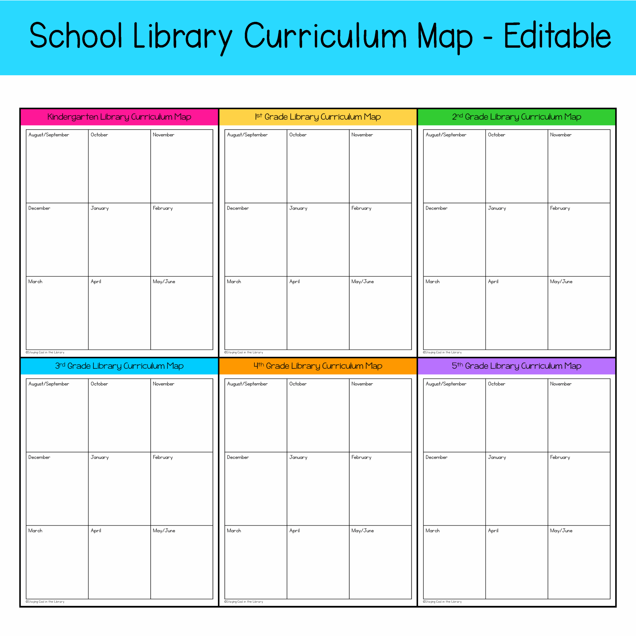 Elementary Library Curriculum Map Templates Editable 