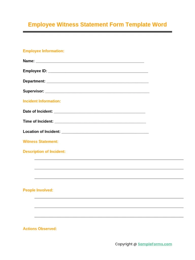 Employee Witness Statement Form Template Word PDF