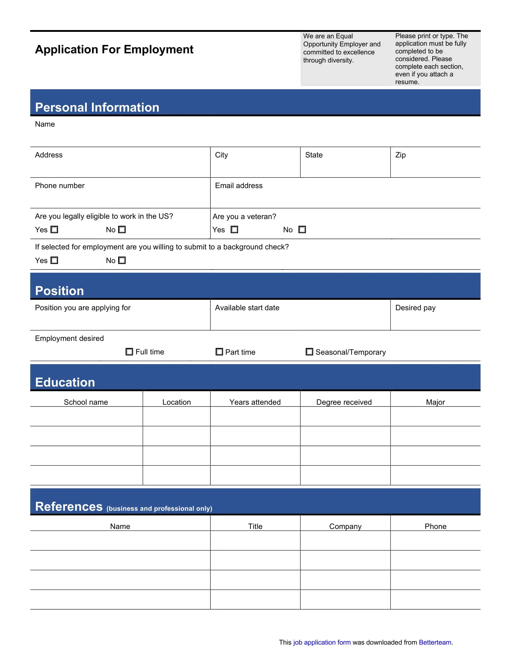 Blank Application Printable