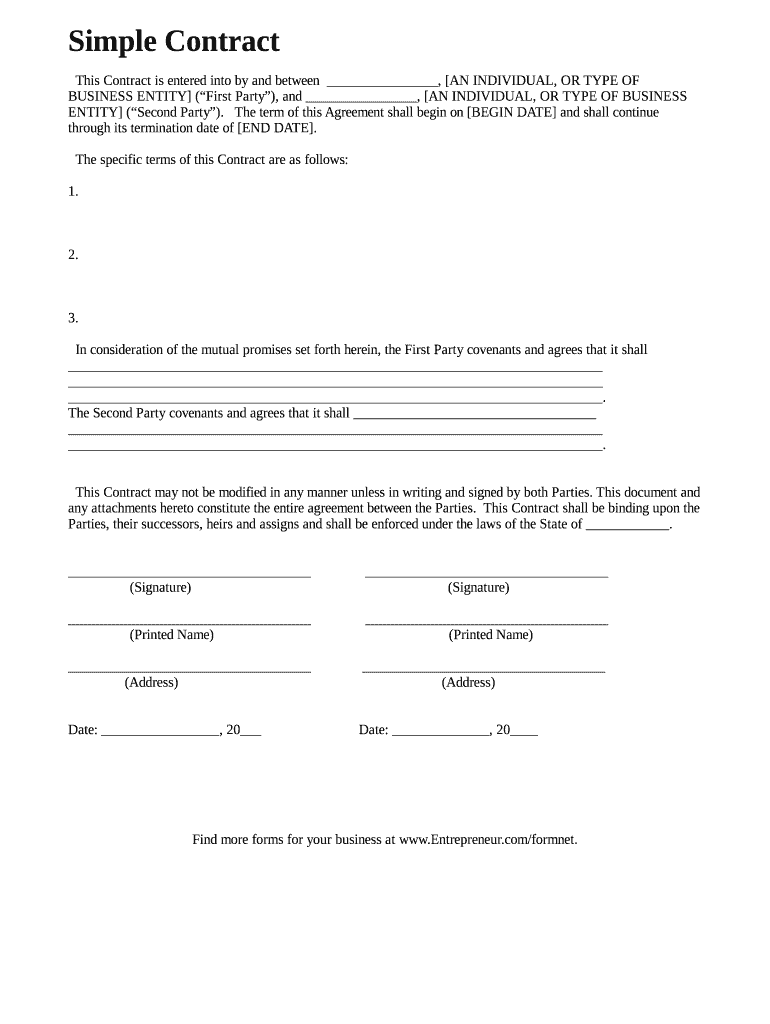 Printable Blank Contract