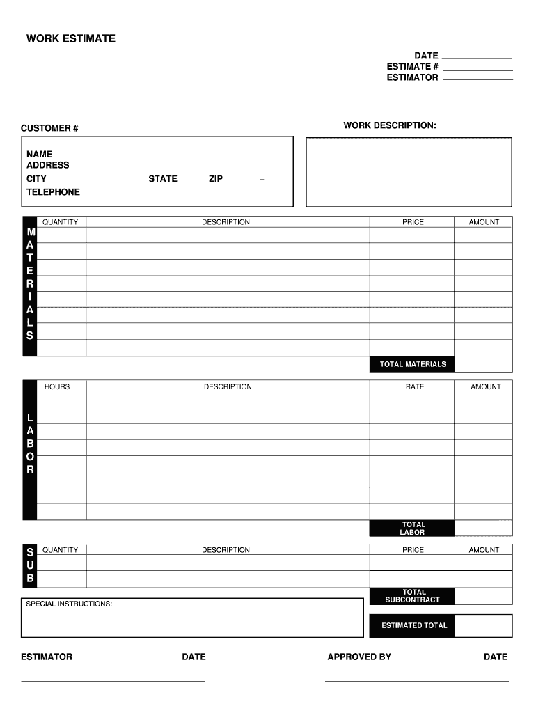 Job Estimate Blank Free Printable