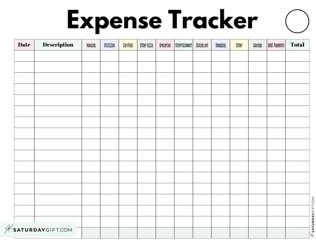 Printable Blank Money Tracker