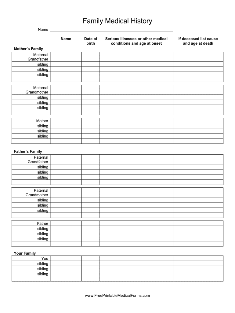 Family Medical History Form Fill Online Printable Fillable 
