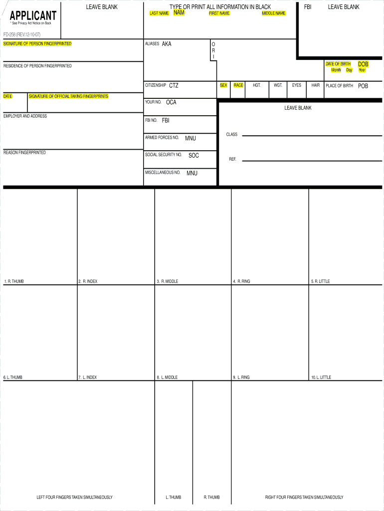 Free Printable Blank Fingerprint Cards