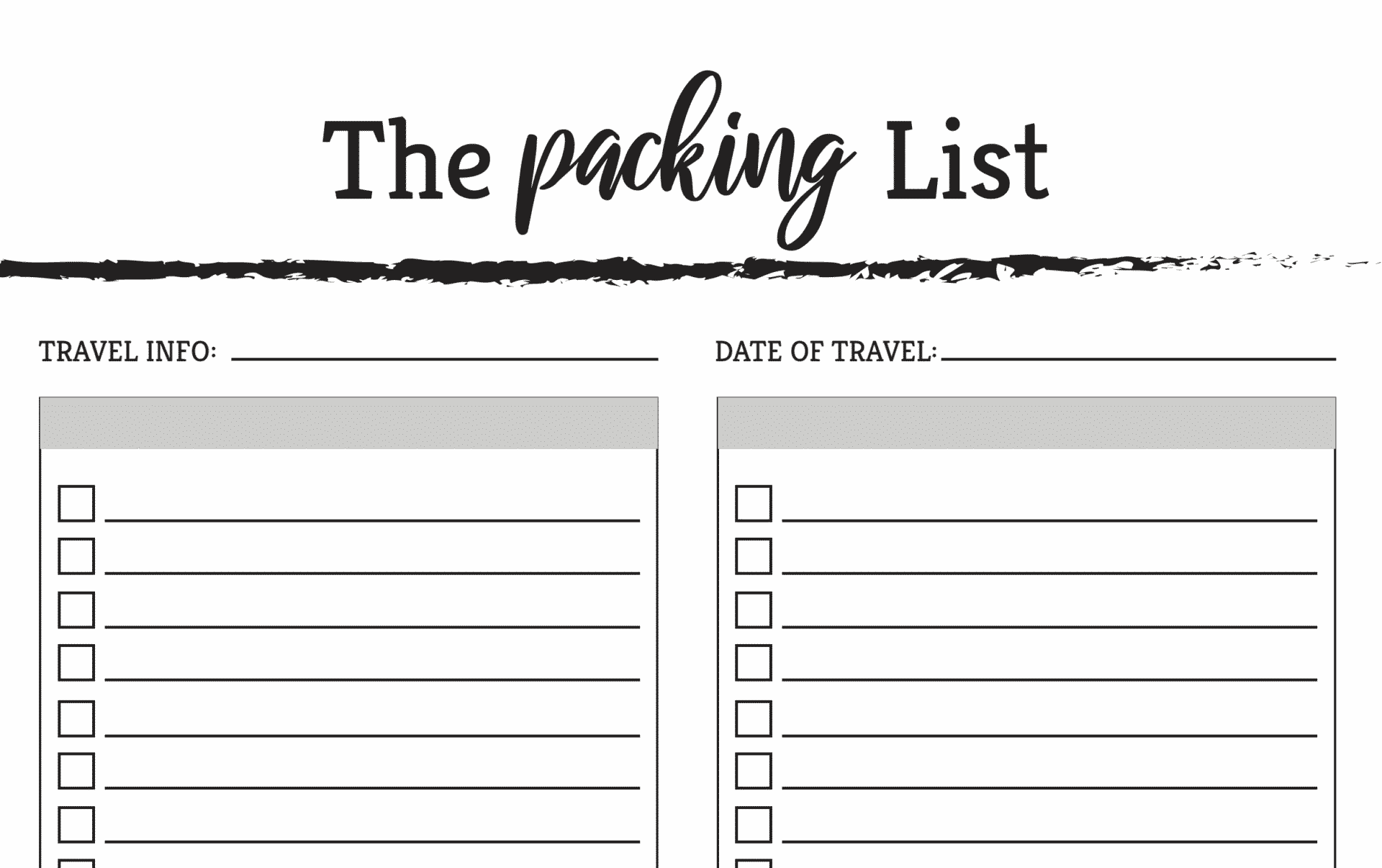 Fill In The Blank Printable Travel Packing List Checkboxes And 