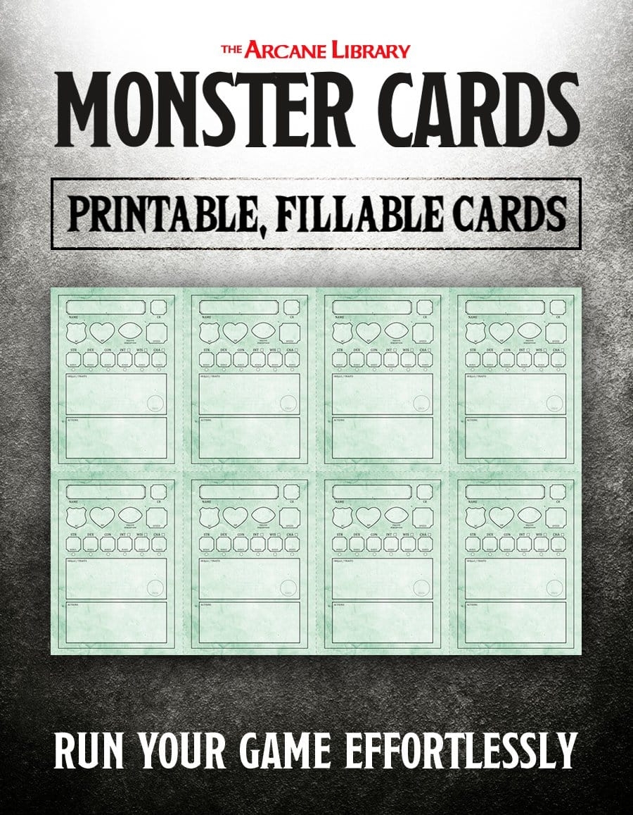 Fillable Monster Cards 5E PDF The Arcane Library
