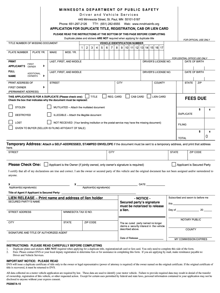 Fillable Online Dps Mn Car Title Generator Fax Email Print PdfFiller