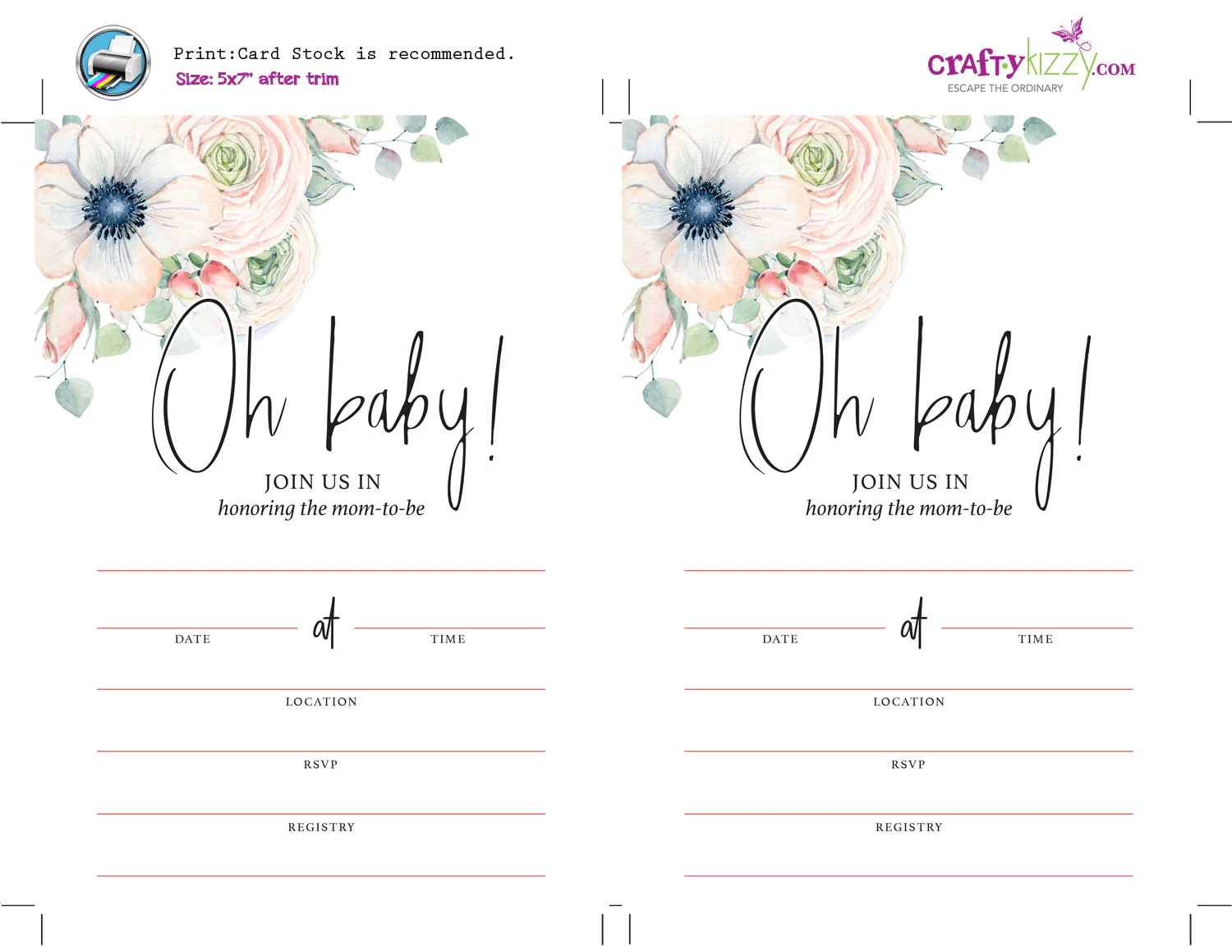 Floral Baby Shower Fill In The Blank Invitations Printable 