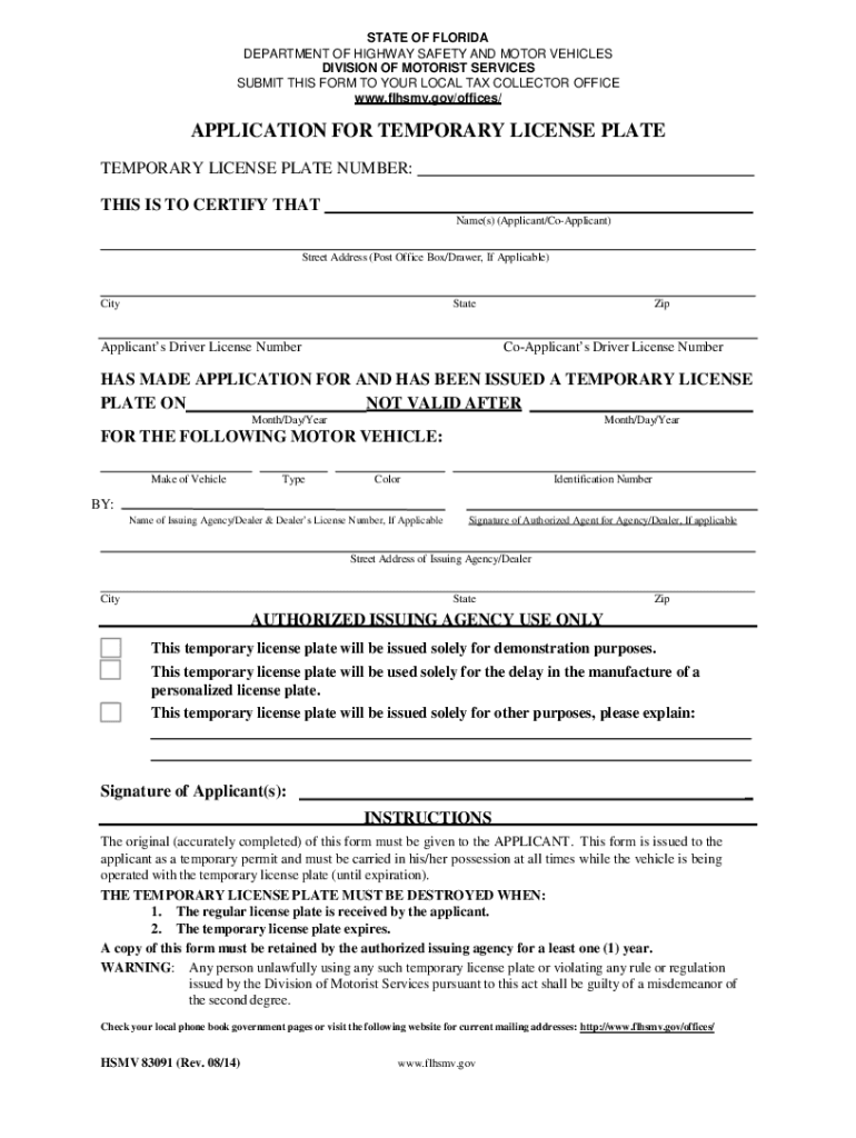 Florida Temp Tag Template Fill Out amp Sign Online DocHub