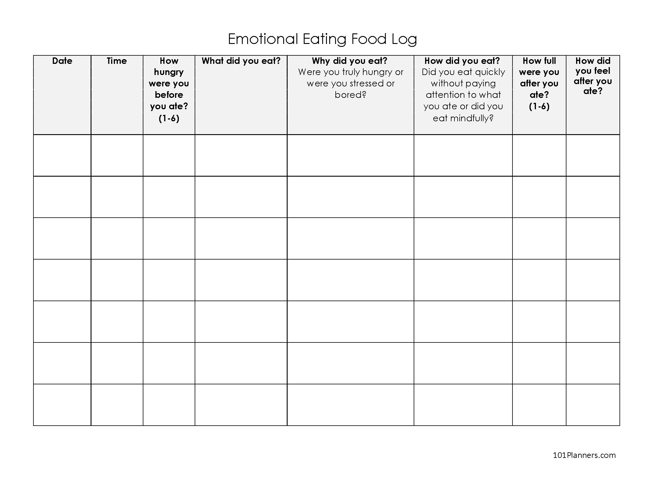 Printable Blank Nutitional Logs
