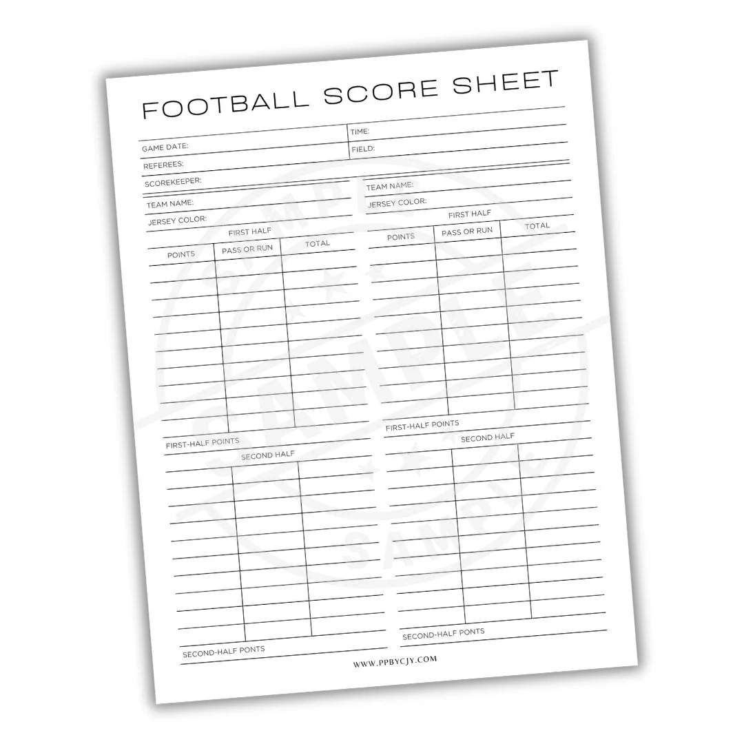 Blank Printable Soccer Score Sheet