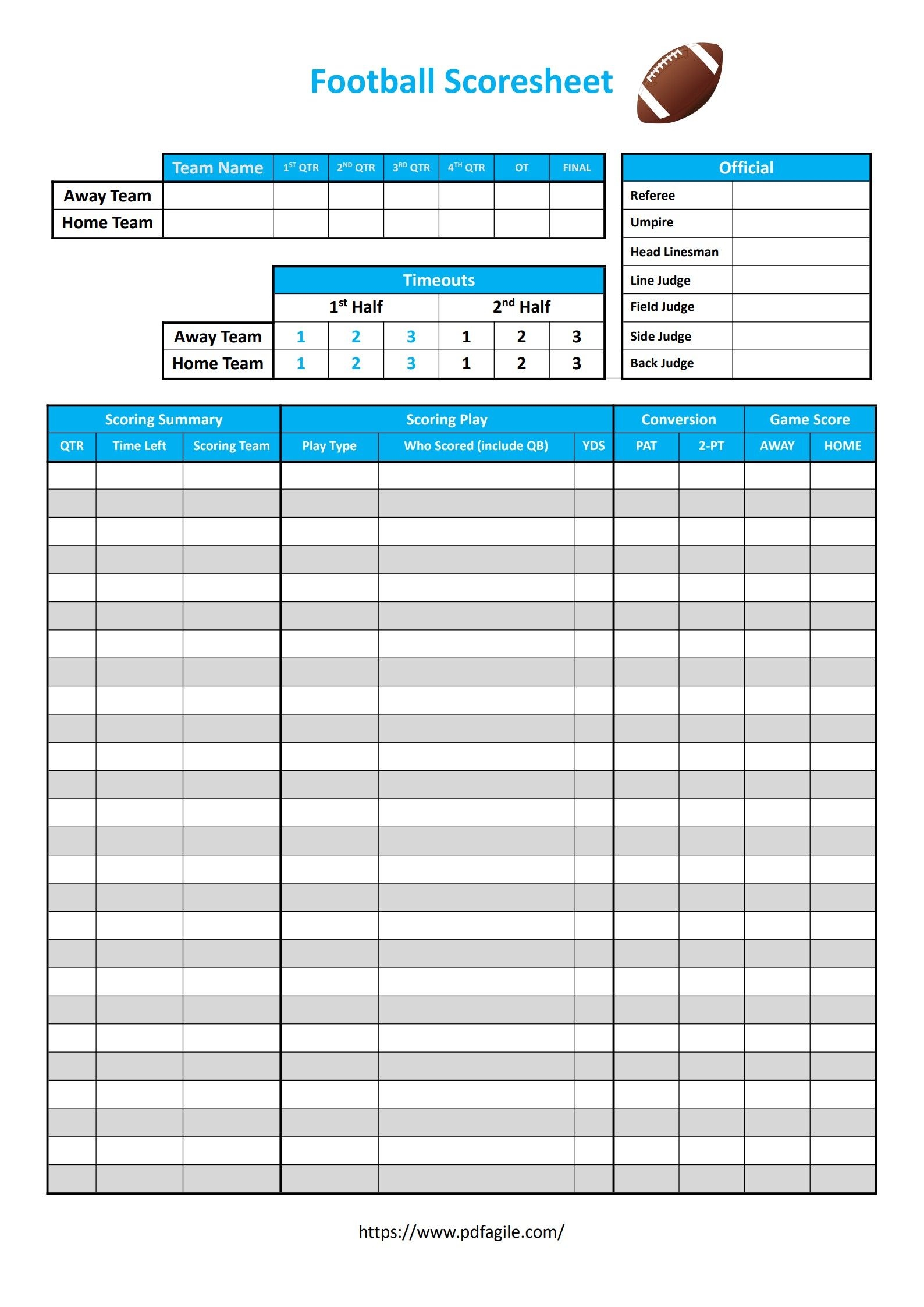 Printable Blank Football Scoreboard