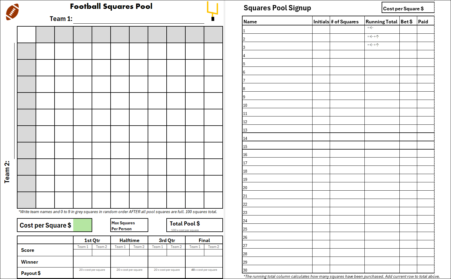 Printable Nfl Odds Blank Sheet