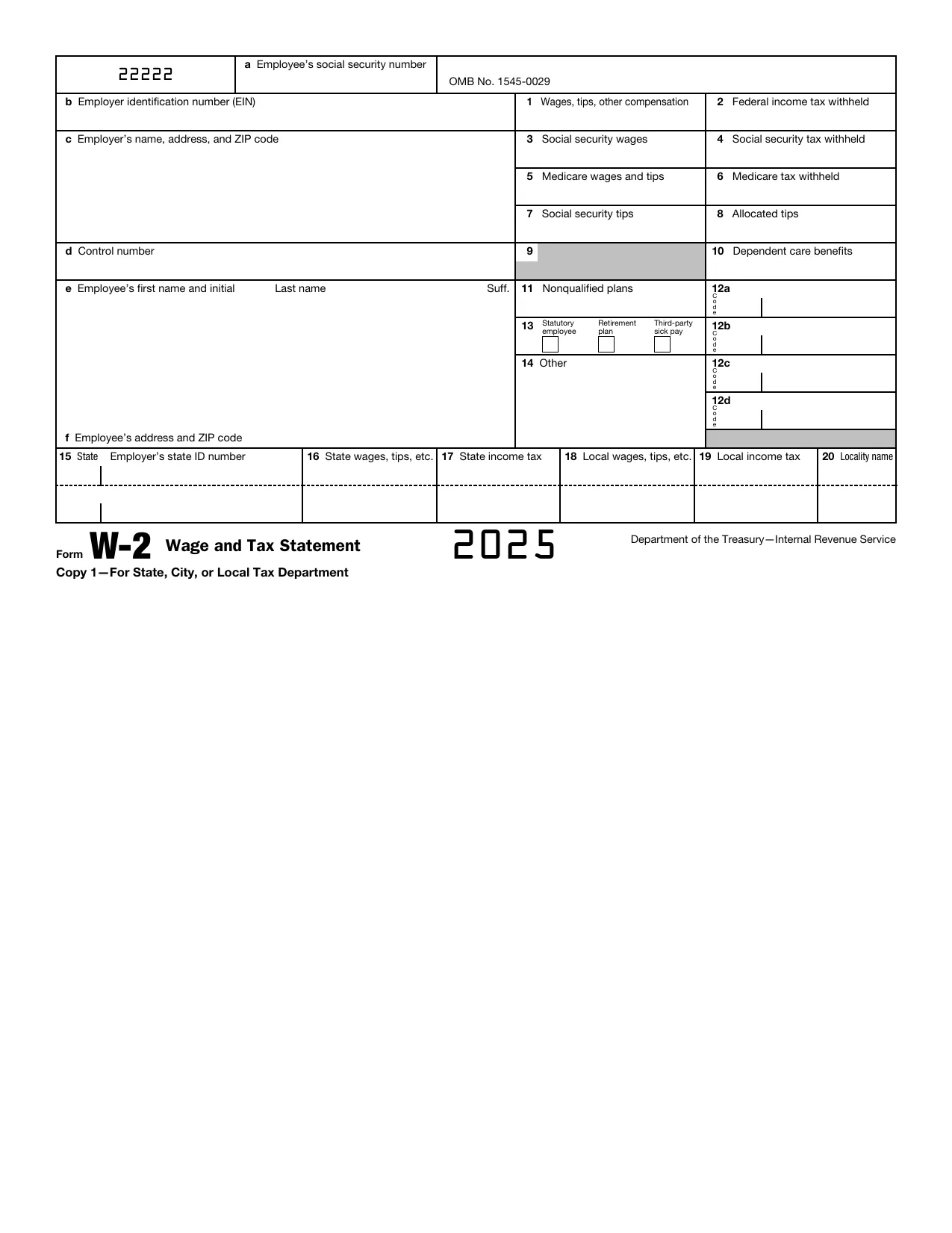 Blank 2026 W2 Printable