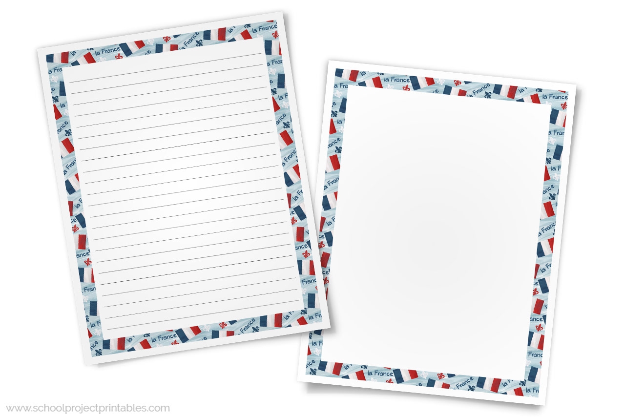 France Writing Templates Paper With French Flag Border