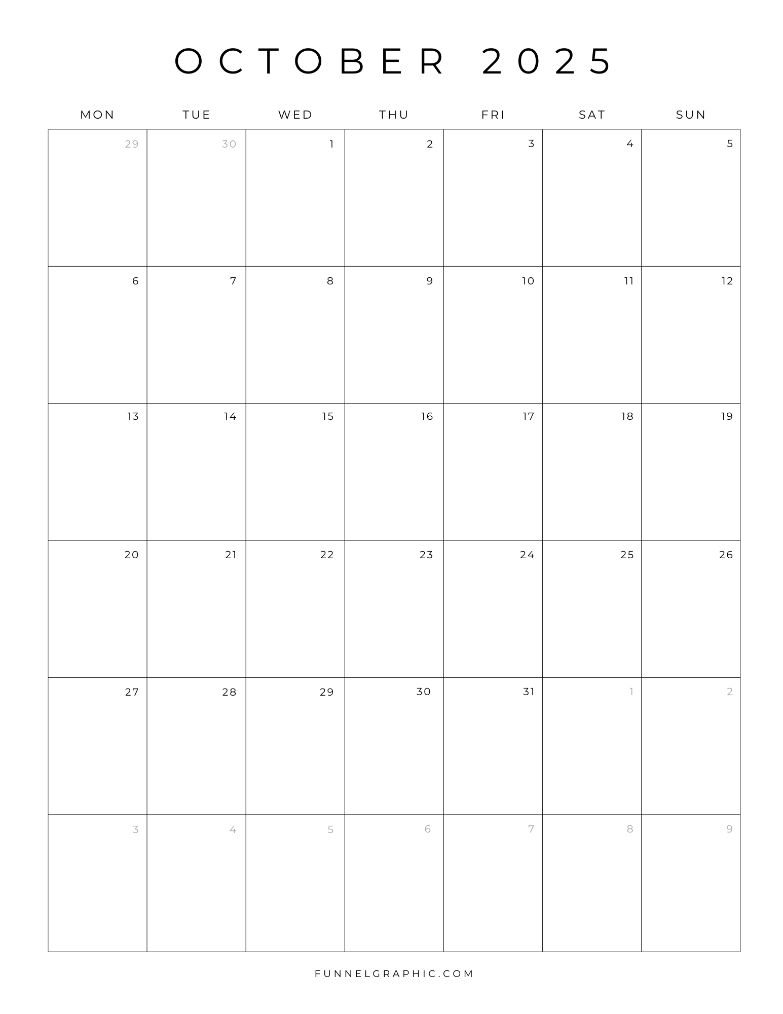 Free Printable Blank October Calendar