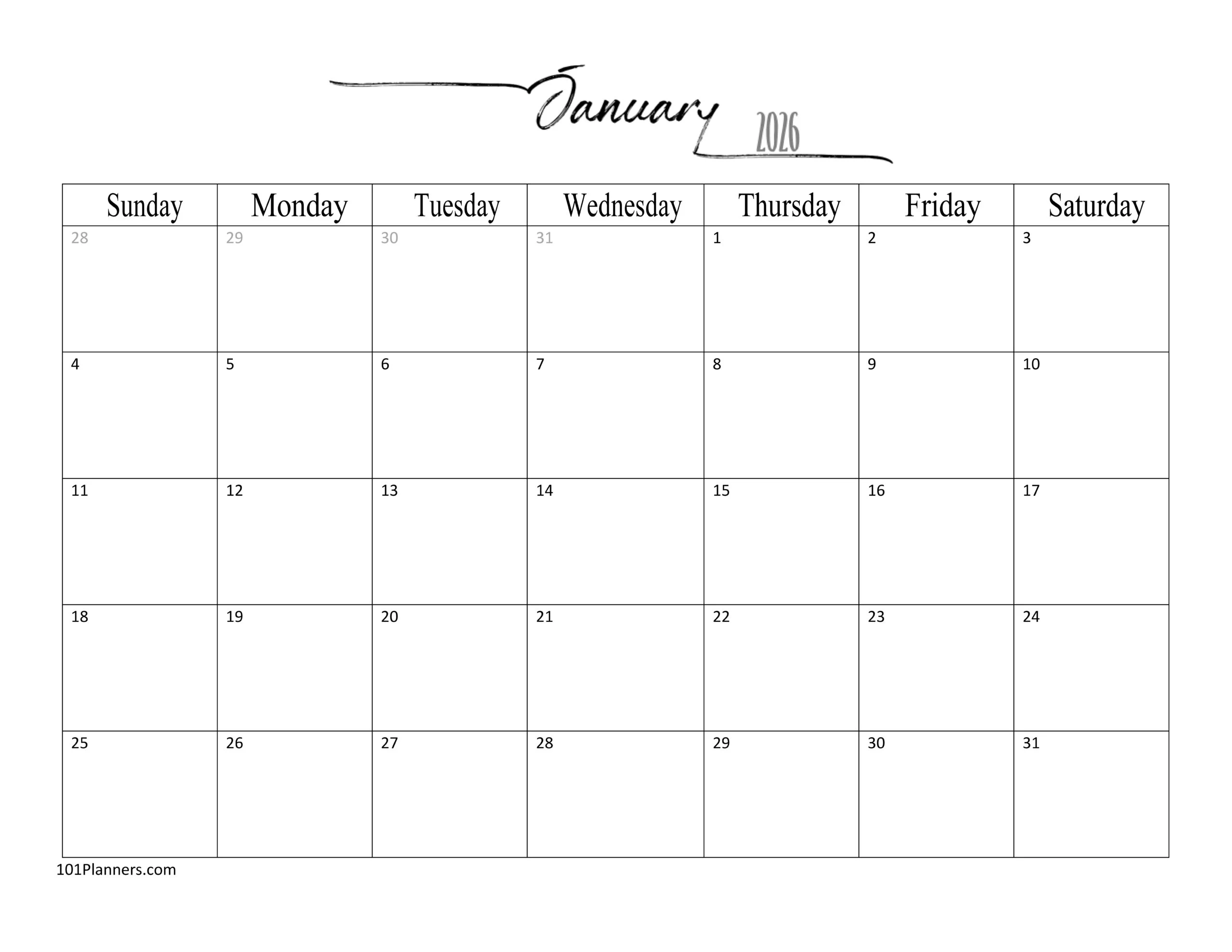 FREE 2026 Calendar Template Word Instant Download