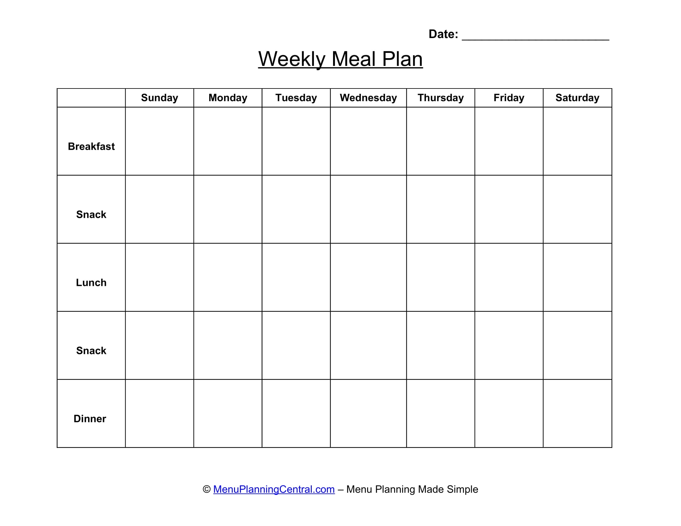 Printable Cacfp Blank Menu Forms
