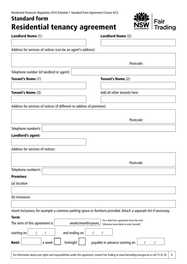 Free Printable Blank Tenancy Agreement