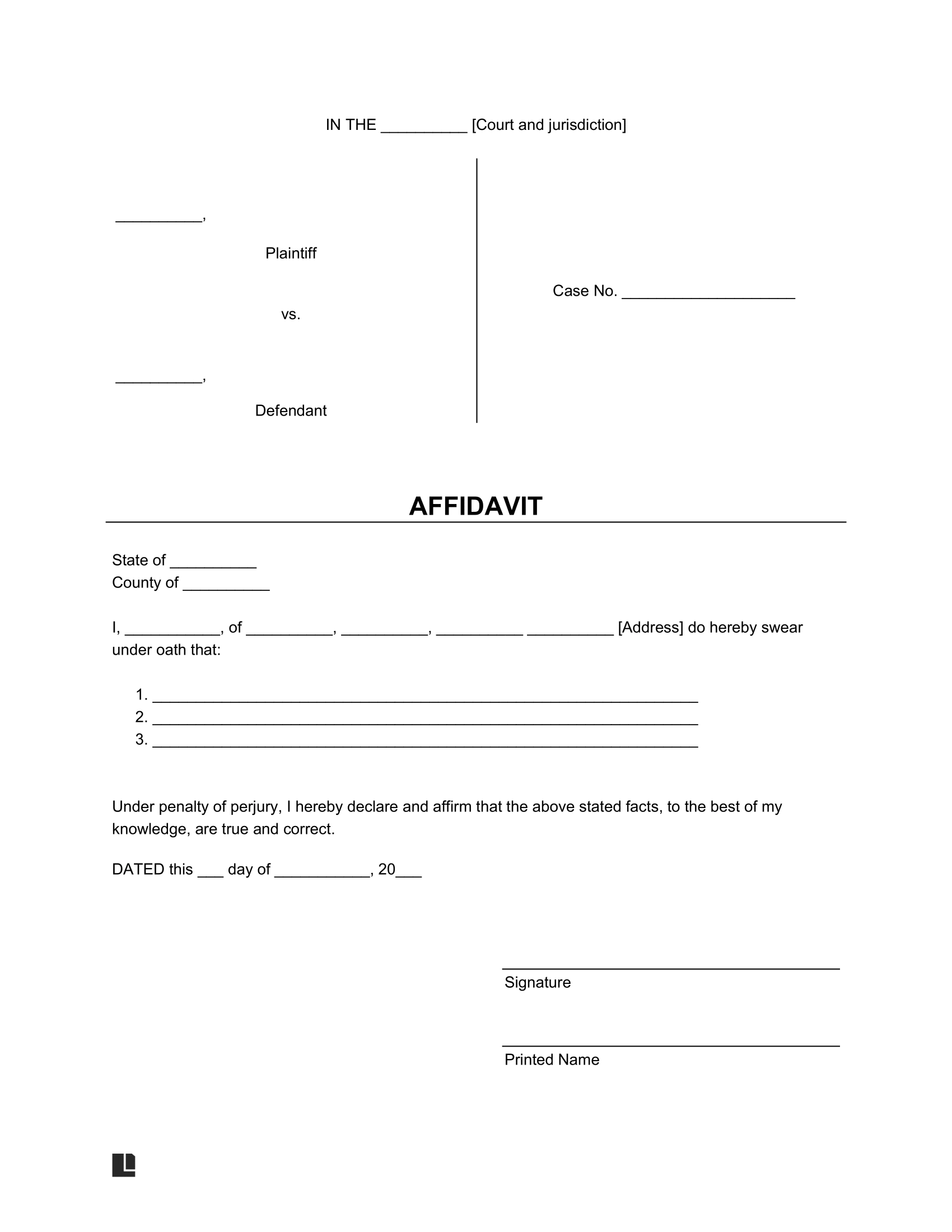 Ma Printable Blank Affidavit