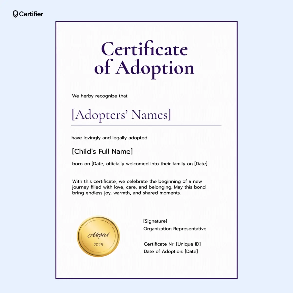 Blank Printable Adoption Certificate