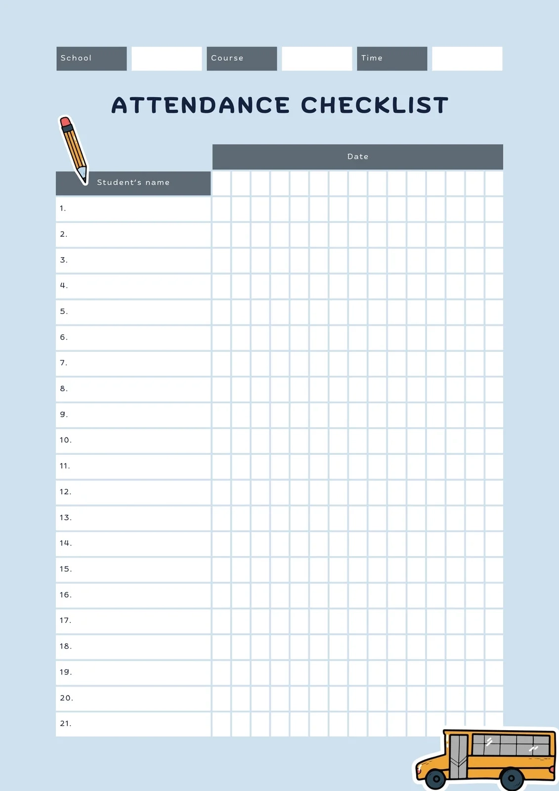 Printable Blank Attendance Sheet Pdf