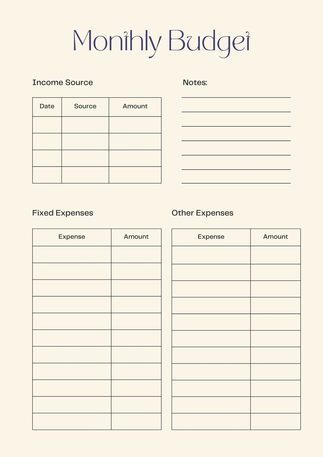 Printable Blank Budget