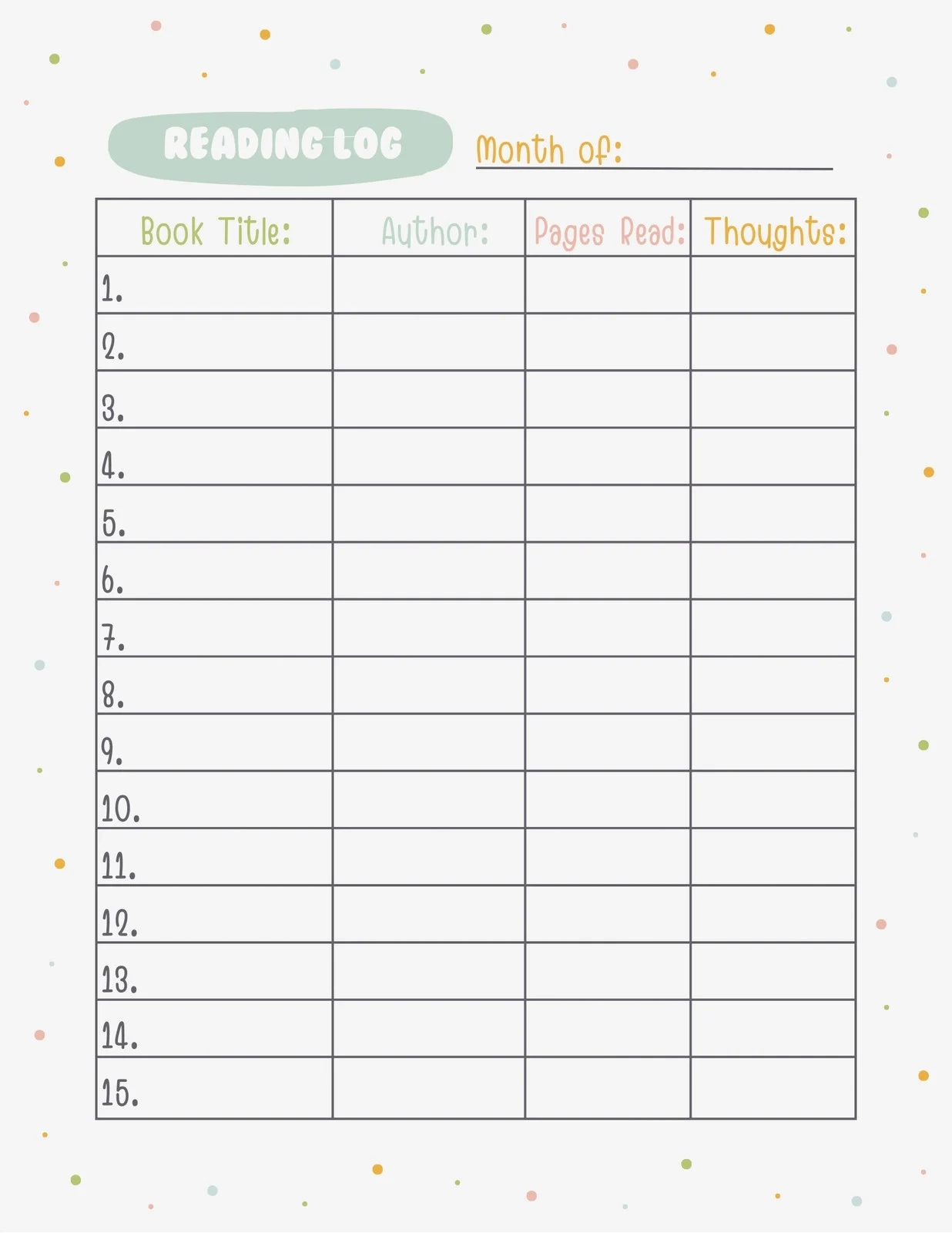 Blank Printable Log