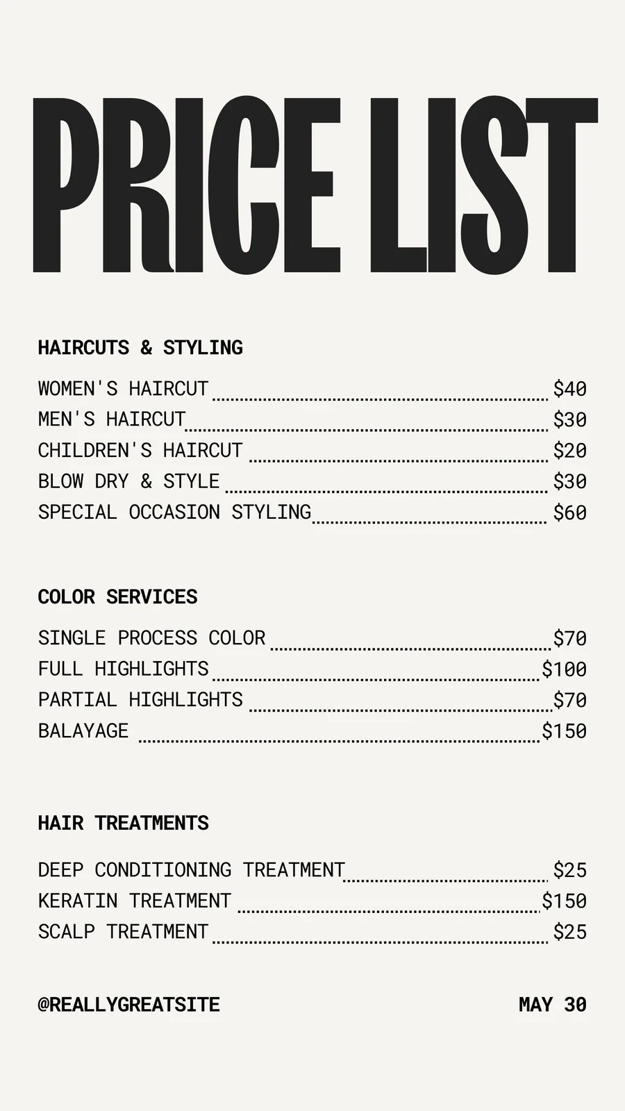 Printable Blank Price List Template