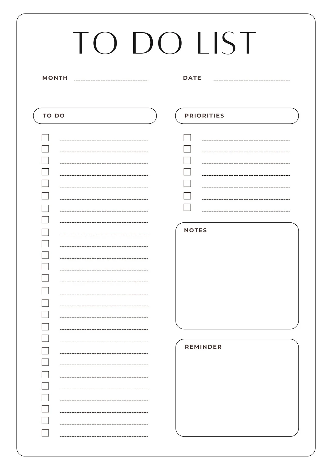 Free Printable Blank Lists