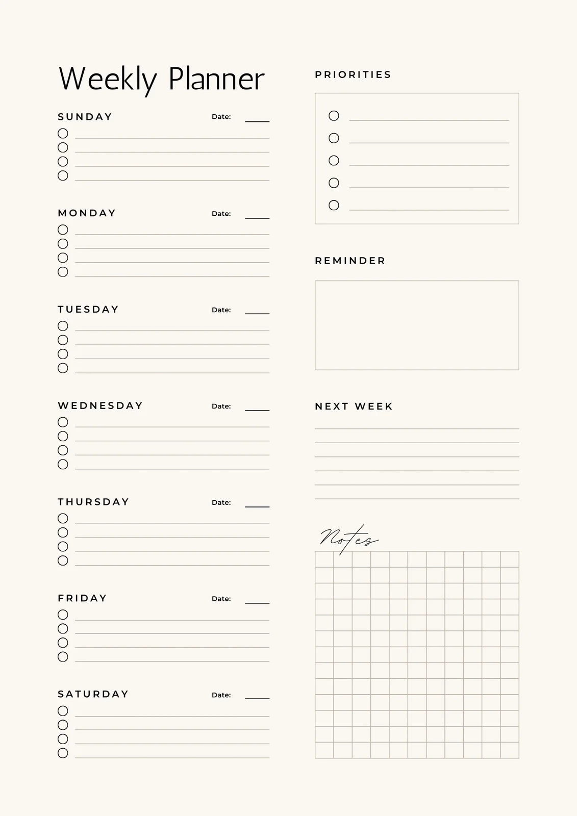 Blank Planner Pages Printable