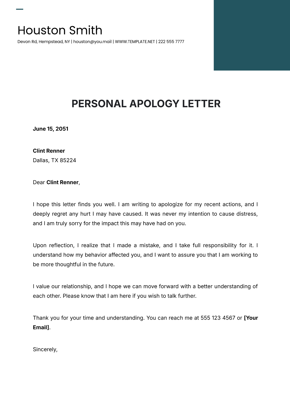 Blank Apology Letter Template Printable