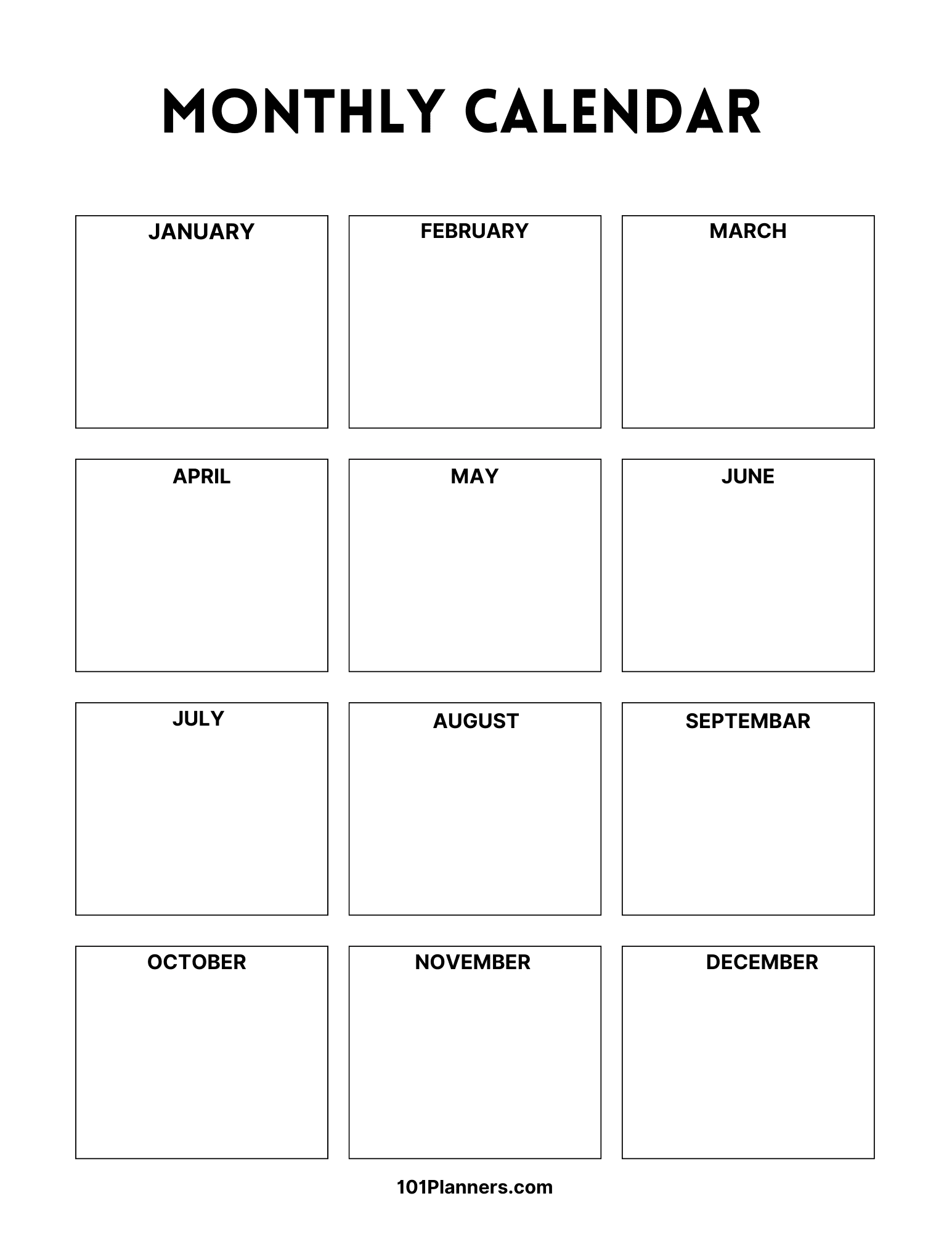 Blank Free Printable Yearly Calendar