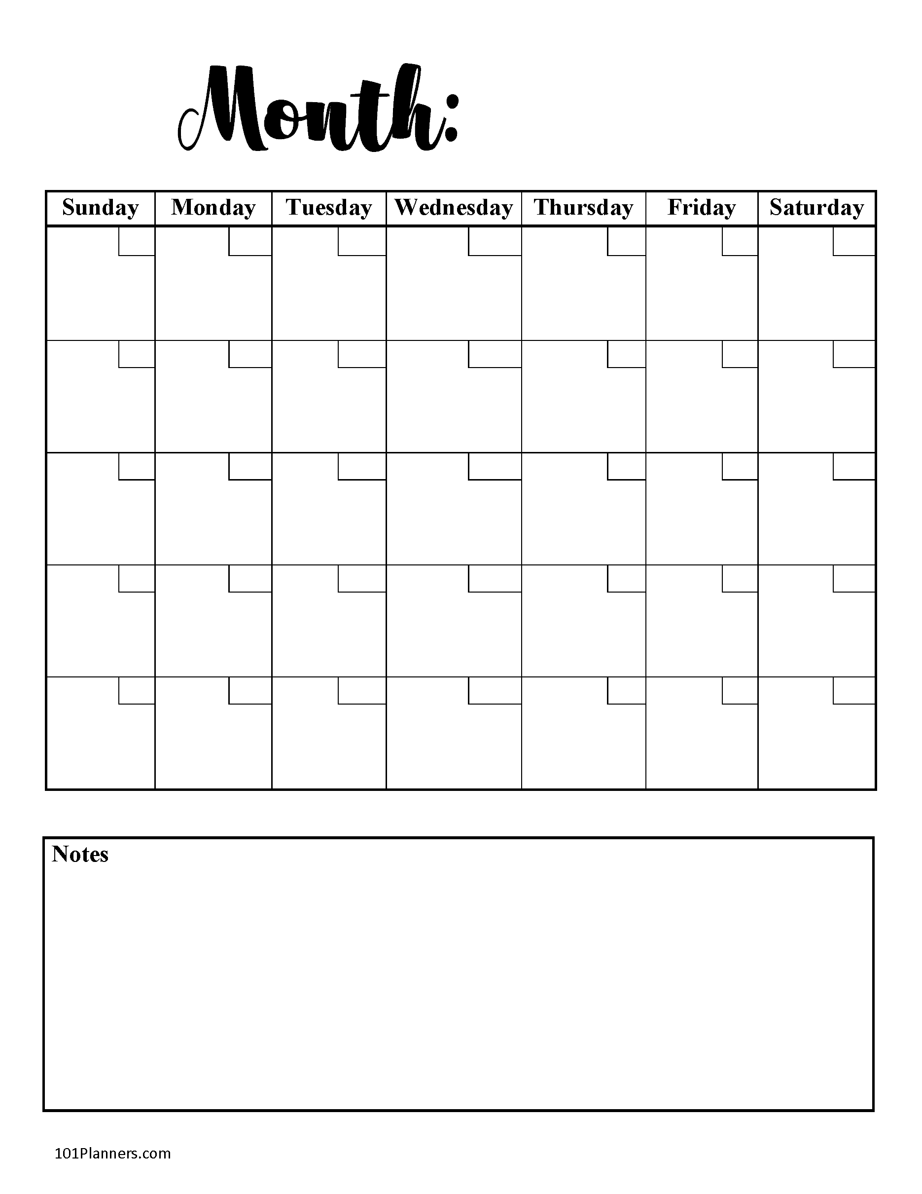 Blank Printable Calendar No Weekends