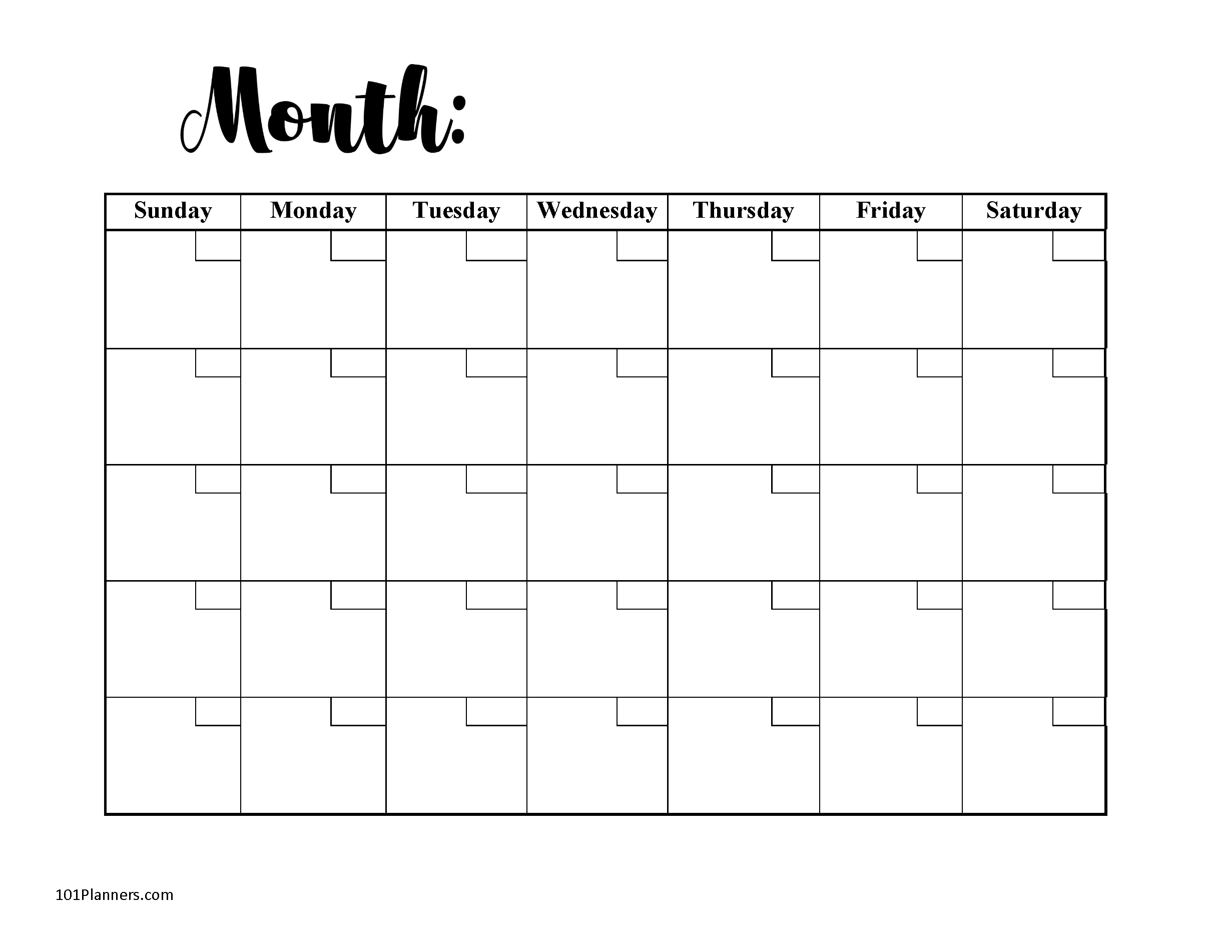 Free Printable Calender Blank