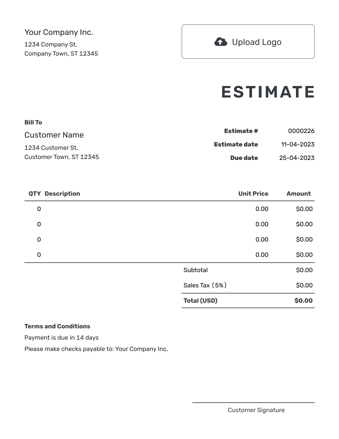 Free Blank Estimate Template Docelf