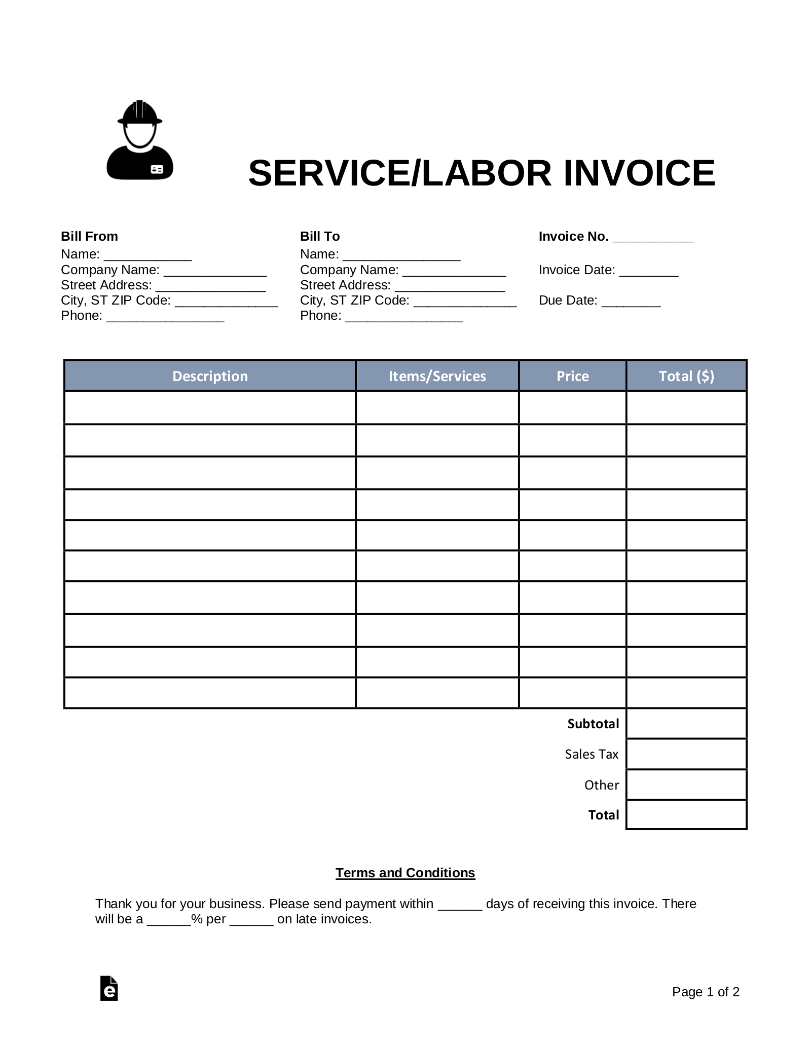 Printable Invoices Blank Service Invoice