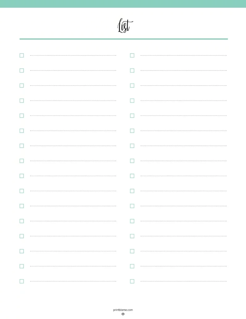 Free Blank List Printable