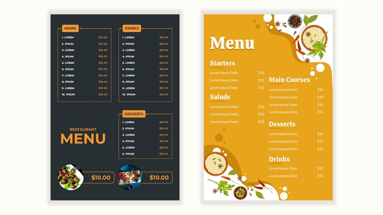 Free Blank Menu Template PowerPoint amp Google Slides