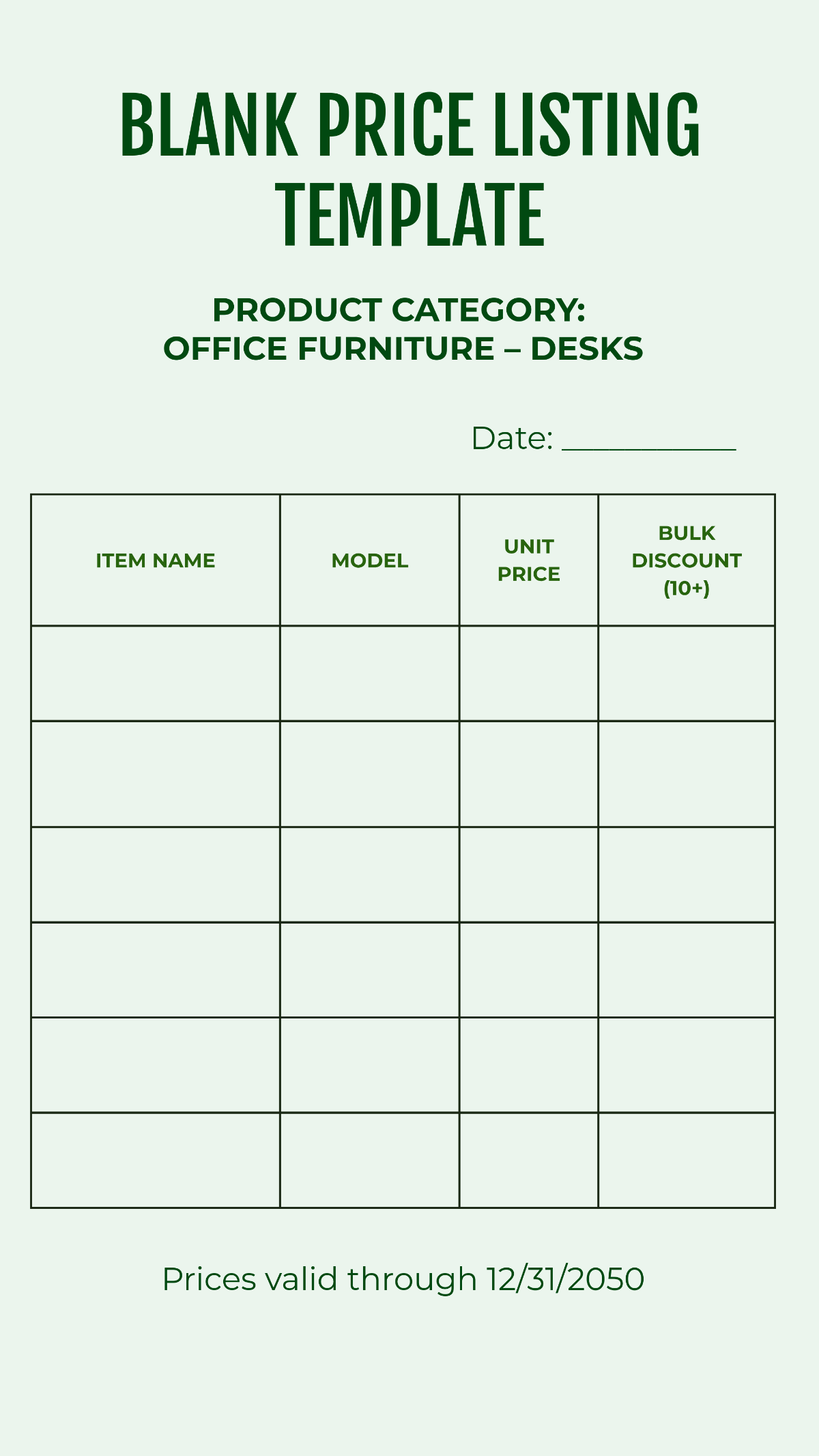 Free Blank Price Listing Template To Edit Online