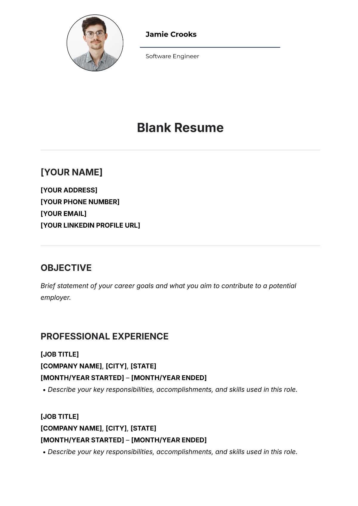 Free Blank Resume Templates Printable