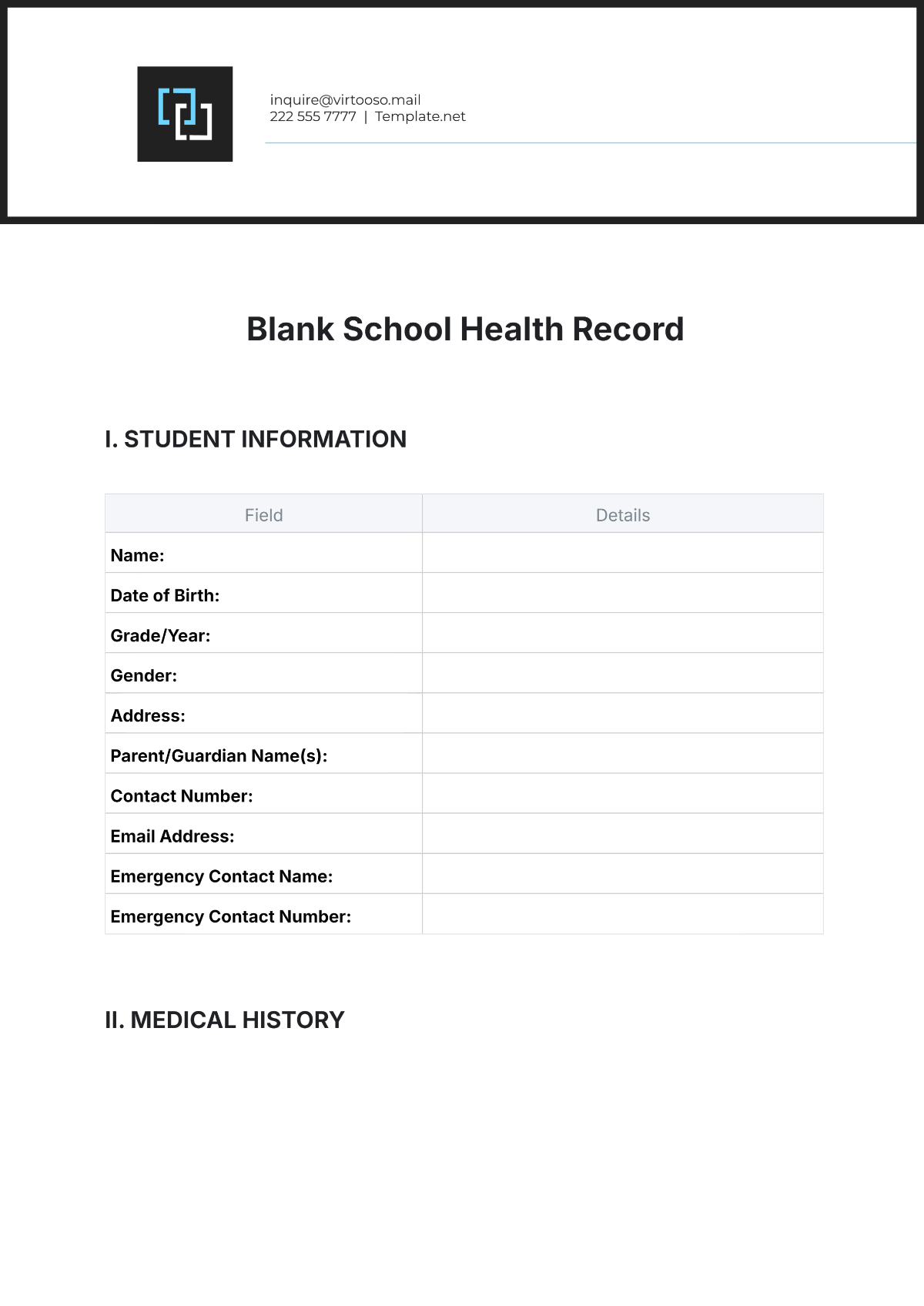 Free Blank School Health Record Template To Edit Online