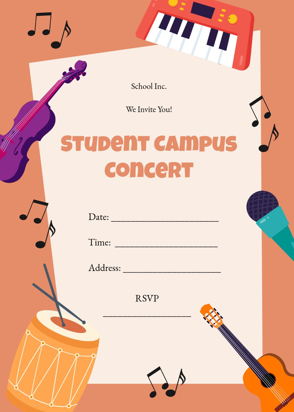 Free Blank School Music Invitation Template To Edit Online