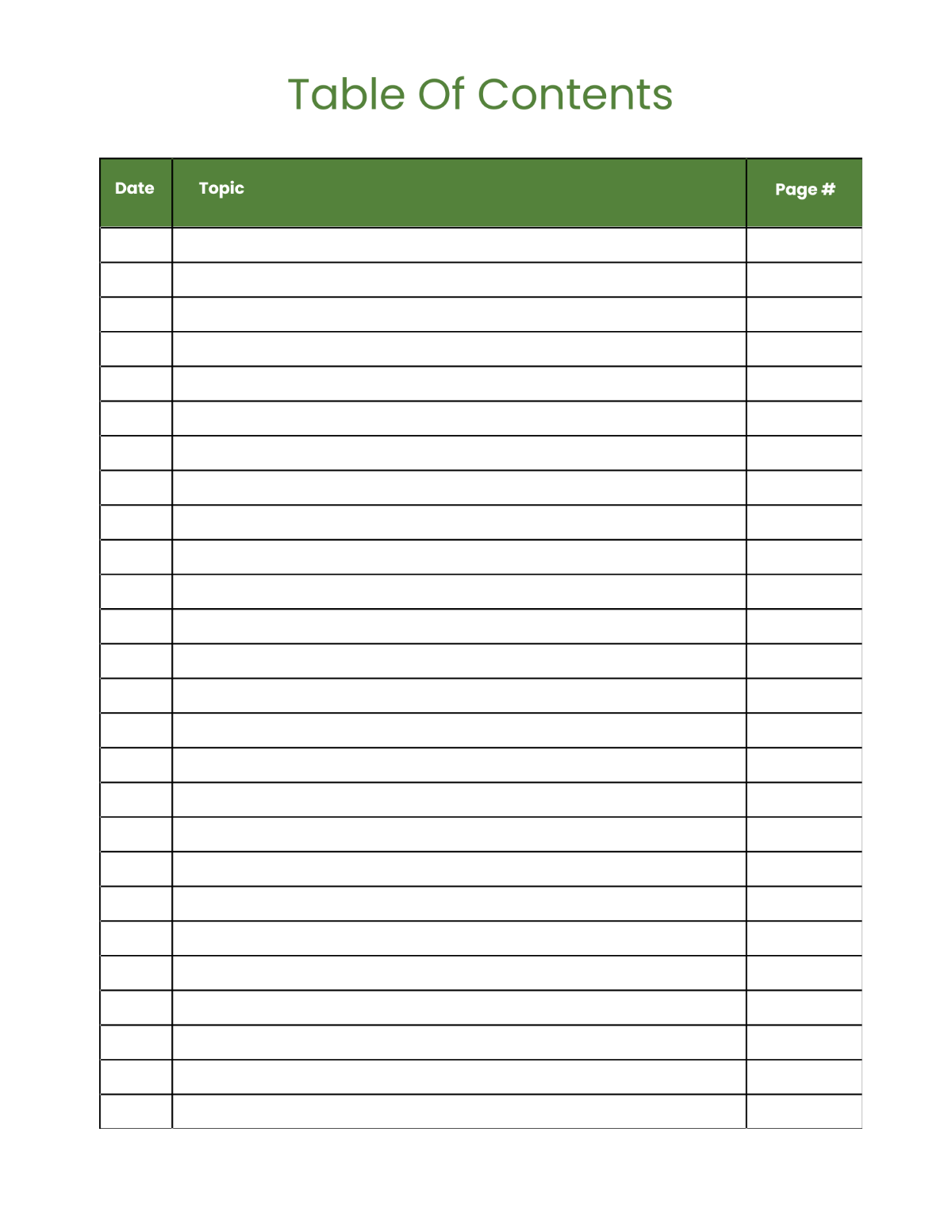 Printable Blank Index Page