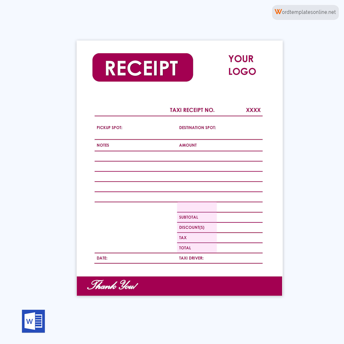 Blank Printable Taxi Receipts