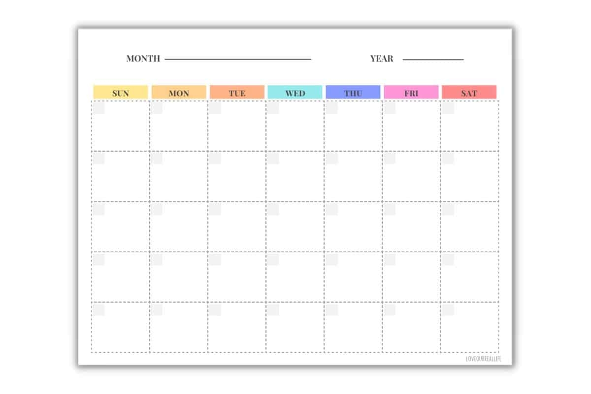 Plain Blank Printable Calender