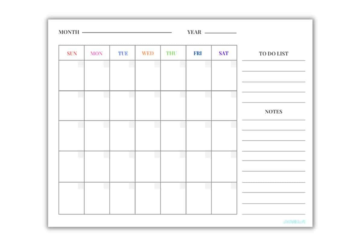 Printable Blank Monthly Planner
